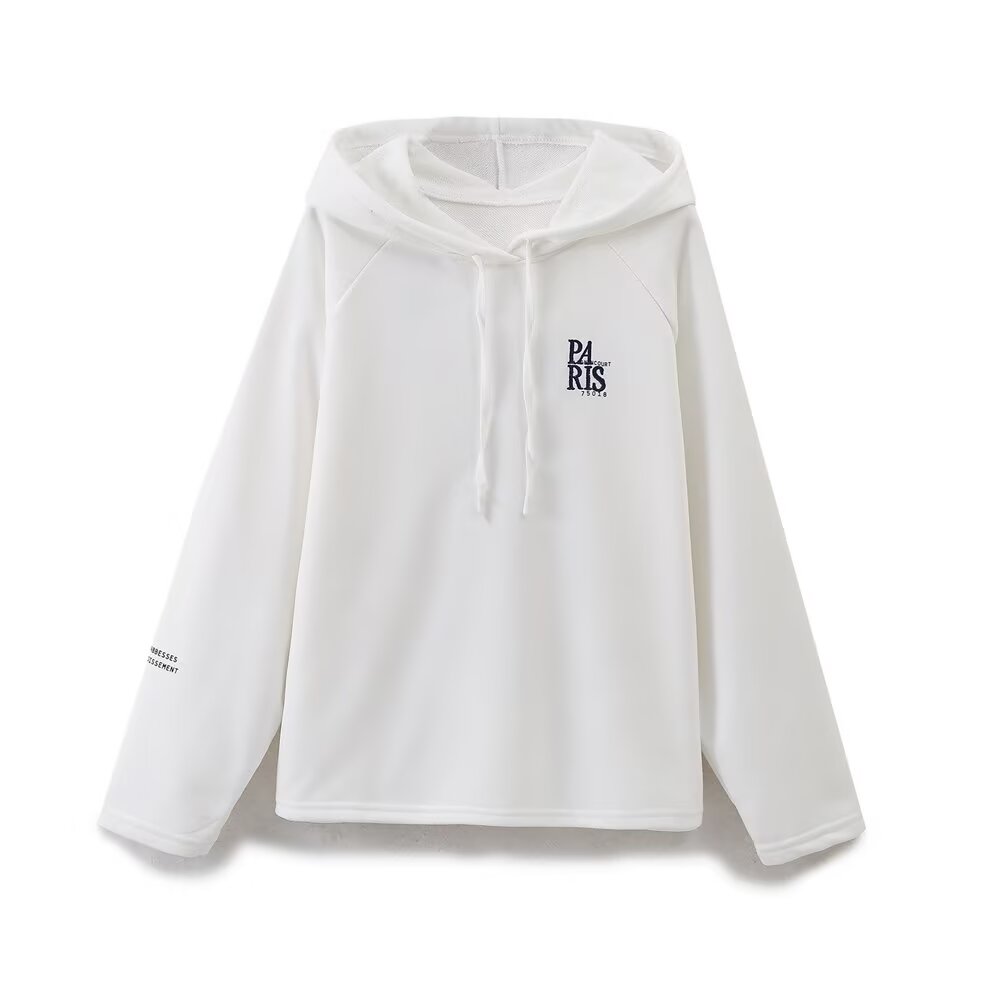 Sudadera con capucha decorativa bordada con letras y estampado a juego para mujer, ropa de oficina de primavera