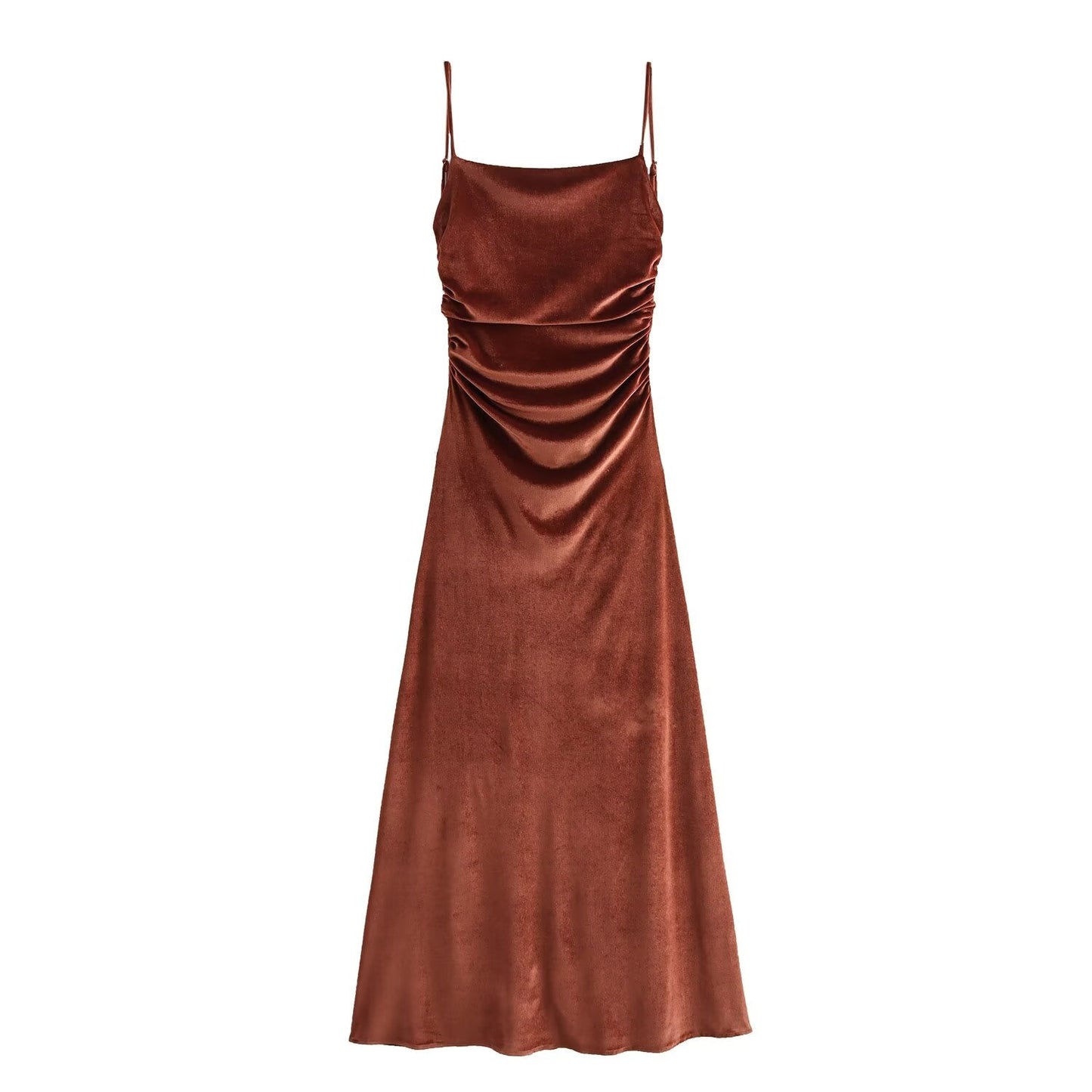 Vestido midi plisado con tirantes para mujer de otoño