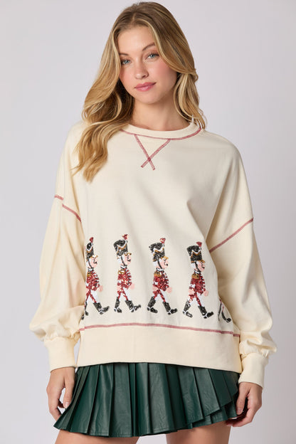 Ropa de mujer Sudadera con lentejuelas de soldado navideño para mujer Jersey informal de manga larga para mujer