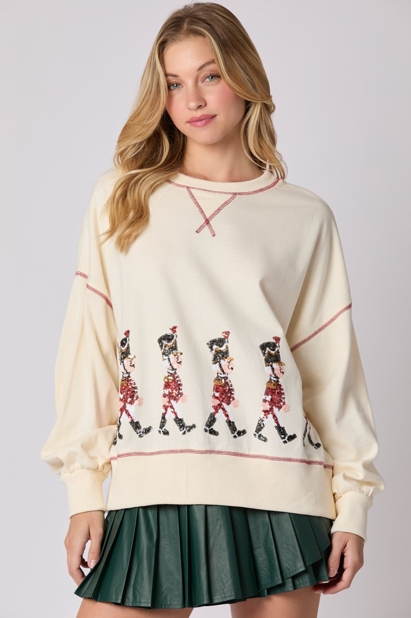 Ropa de mujer Sudadera con lentejuelas de soldado navideño para mujer Jersey informal de manga larga para mujer