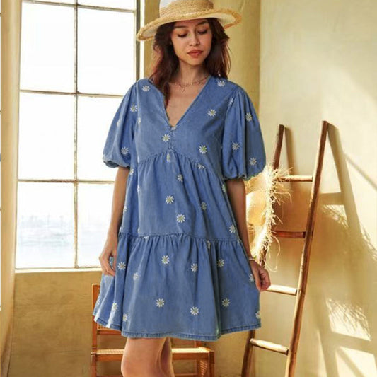 Summer Casual Dress Little Daisy Patchwork A line Dress