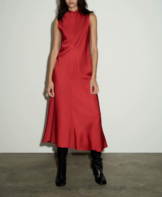 Women Clothing Autumn Winter Socialite Elegant Satin Texture Dress