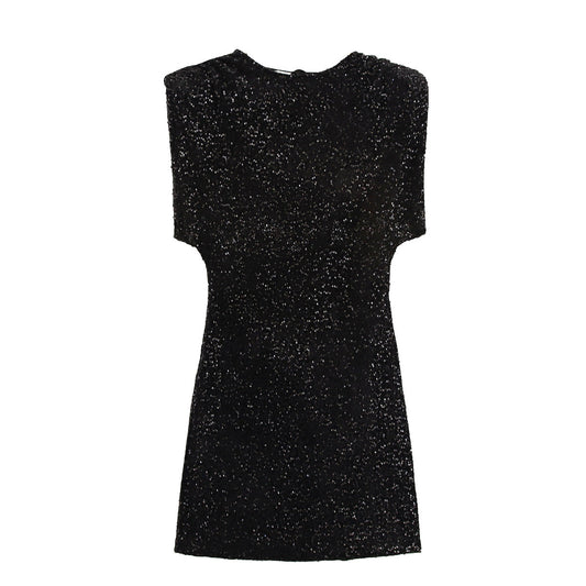 Winter Women Clothing Velvet Texture Sleeveless Back V neck Hip Dress