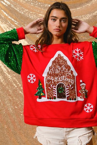 Ropa de mujer Top de manga larga con cuello redondo y estampado navideño Sudadera de manga larga para mujer