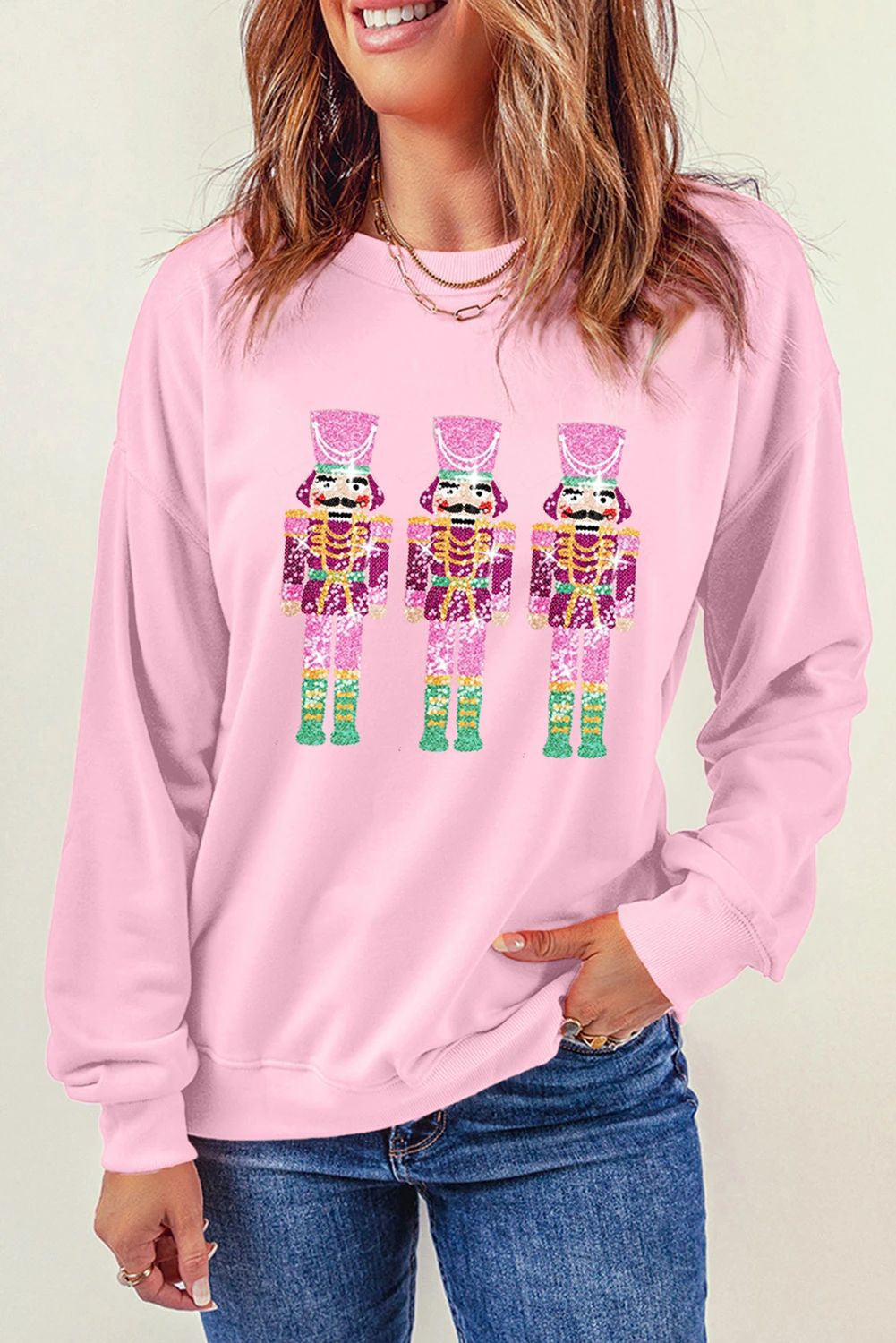 Ropa de mujer Top de manga larga con cuello redondo y estampado navideño Sudadera de manga larga para mujer