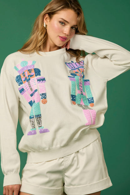 Sudadera informal con lentejuelas de soldado navideño para mujer, ropa de otoño e invierno