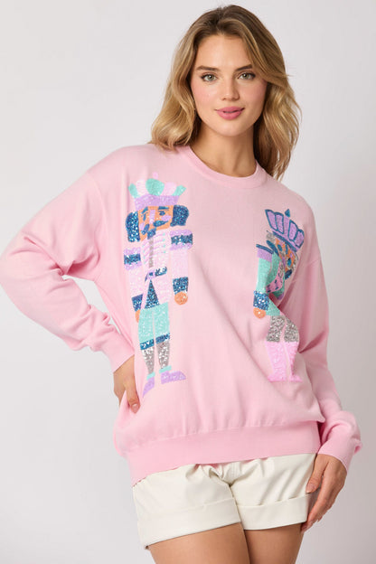 Sudadera informal con lentejuelas de soldado navideño para mujer, ropa de otoño e invierno