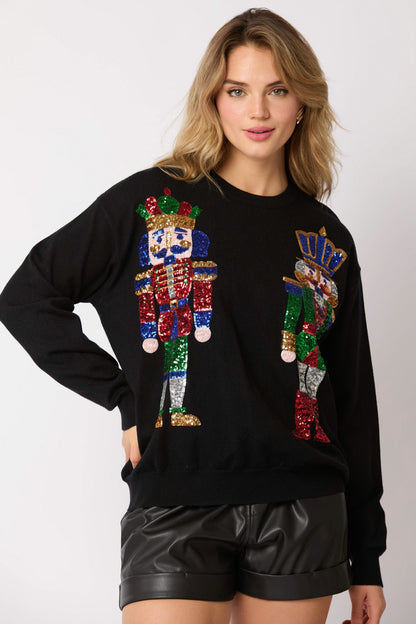 Sudadera informal con lentejuelas de soldado navideño para mujer, ropa de otoño e invierno