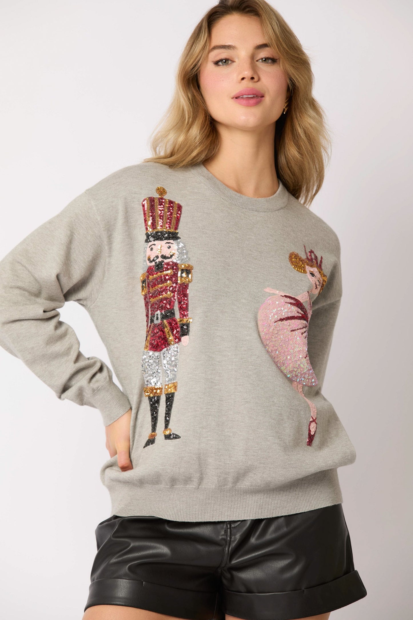 Sudadera informal con lentejuelas de soldado navideño para mujer, ropa de otoño e invierno