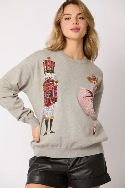 Sudadera informal con lentejuelas de soldado navideño para mujer, ropa de otoño e invierno