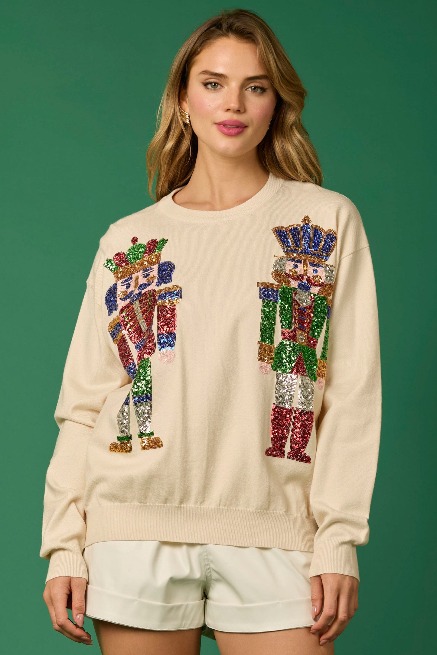 Sudadera informal con lentejuelas de soldado navideño para mujer, ropa de otoño e invierno