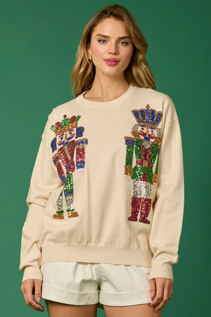 Sudadera informal con lentejuelas de soldado navideño para mujer, ropa de otoño e invierno