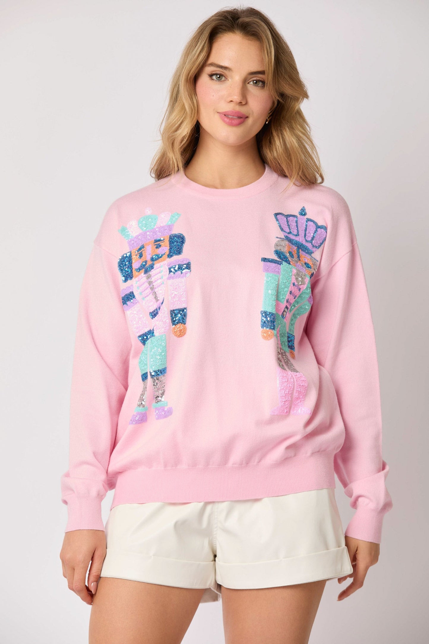 Sudadera informal con lentejuelas de soldado navideño para mujer, ropa de otoño e invierno