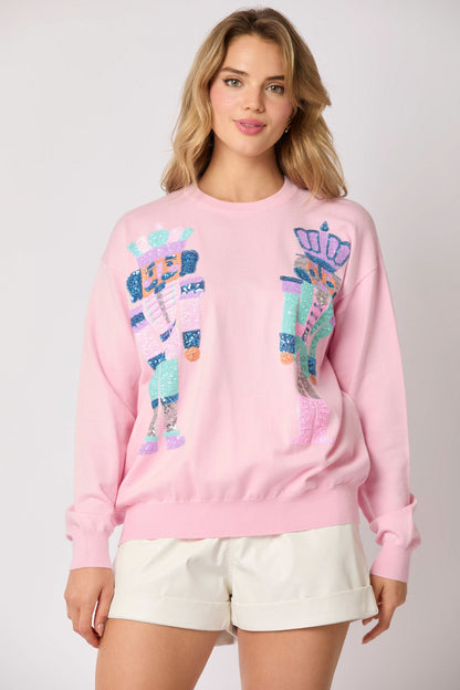 Sudadera informal con lentejuelas de soldado navideño para mujer, ropa de otoño e invierno