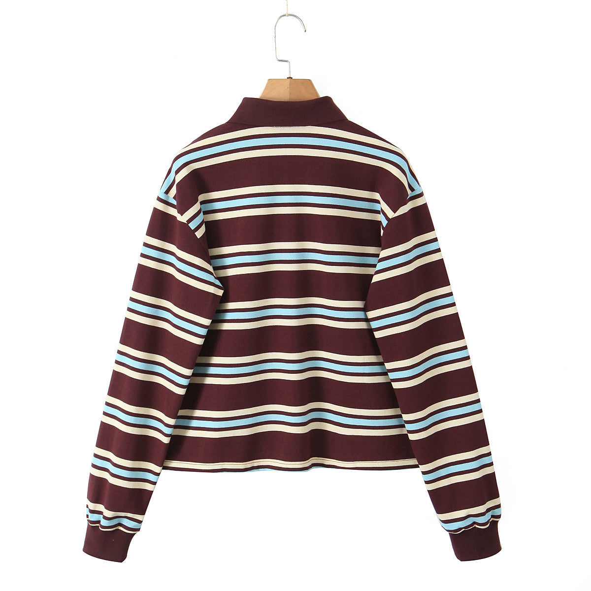 Camiseta polo de punto con rayas horizontales de colores contrastantes para mujer, ropa de otoño, camiseta de manga larga para mujer