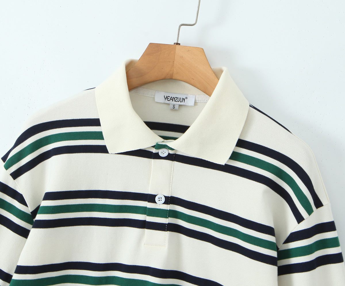 Camiseta polo de punto con rayas horizontales de colores contrastantes para mujer, ropa de otoño, camiseta de manga larga para mujer