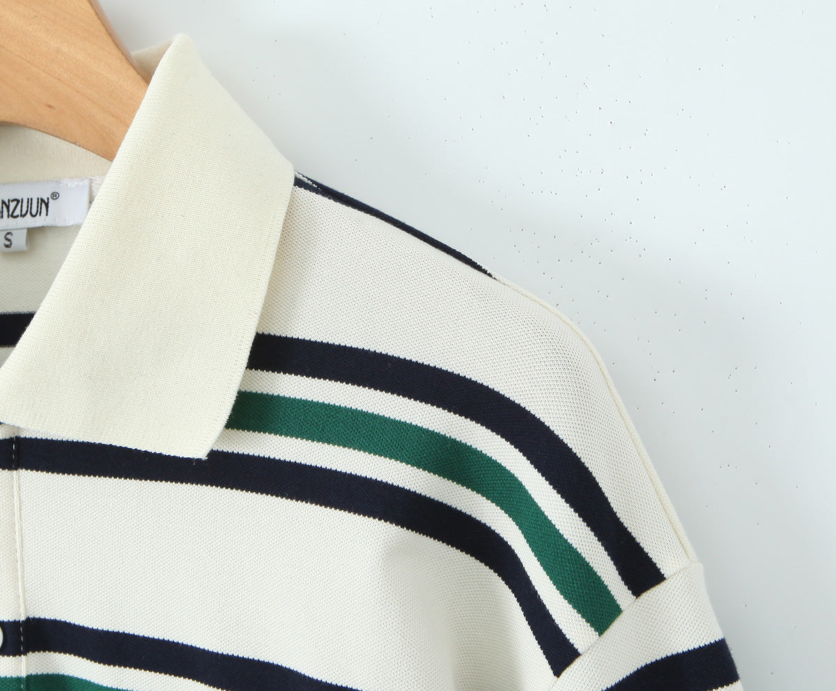 Camiseta polo de punto con rayas horizontales de colores contrastantes para mujer, ropa de otoño, camiseta de manga larga para mujer