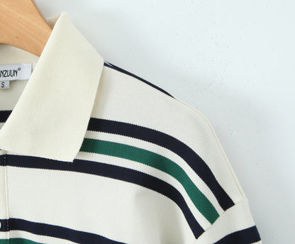 Camiseta polo de punto con rayas horizontales de colores contrastantes para mujer, ropa de otoño, camiseta de manga larga para mujer