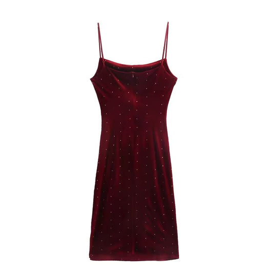 Winter Women Clothing Highlight Velvet Fold Split Suspender Dresses