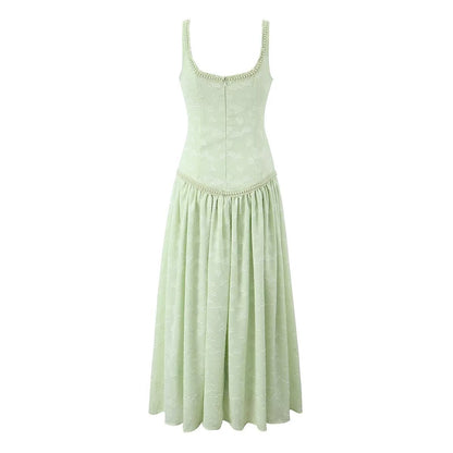 Vestido maxi sexy con abertura y diseño de perla decorativa en jacquard para mujer, vestido de tirantes para vacaciones en la playa