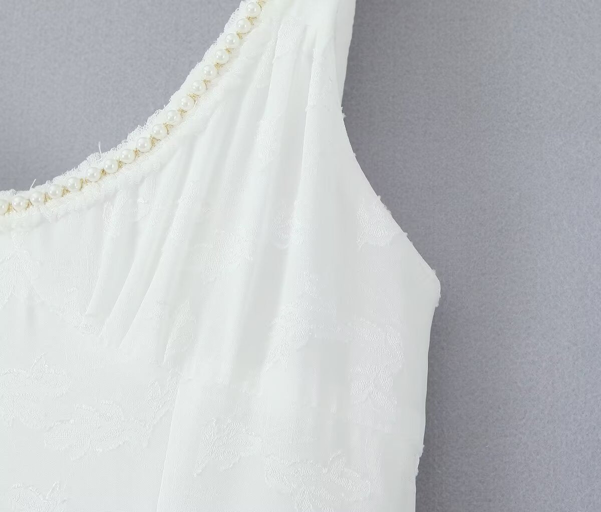 Vestido maxi sexy con abertura y diseño de perla decorativa en jacquard para mujer, vestido de tirantes para vacaciones en la playa