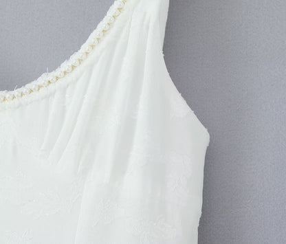 Vestido maxi sexy con abertura y diseño de perla decorativa en jacquard para mujer, vestido de tirantes para vacaciones en la playa