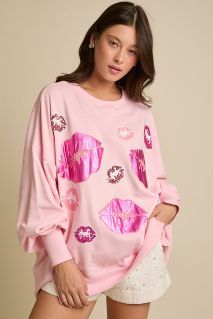 Sudadera con lentejuelas y beso para mujer, ropa de otoño e invierno para San Valentín
