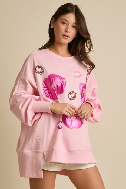 Sudadera con lentejuelas y beso para mujer, ropa de otoño e invierno para San Valentín