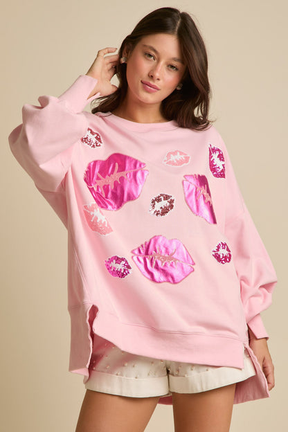 Sudadera con lentejuelas y beso para mujer, ropa de otoño e invierno para San Valentín