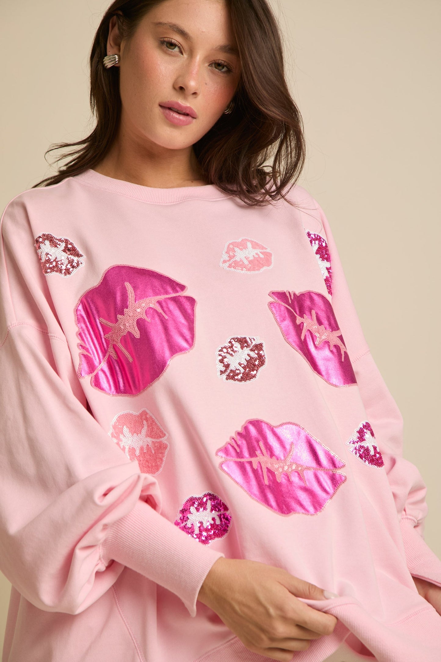 Sudadera con lentejuelas y beso para mujer, ropa de otoño e invierno para San Valentín