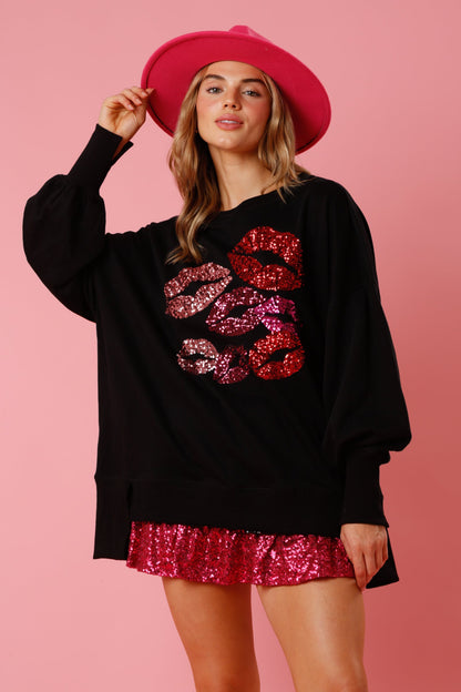 Sudadera con lentejuelas y beso para mujer, ropa de otoño e invierno para San Valentín