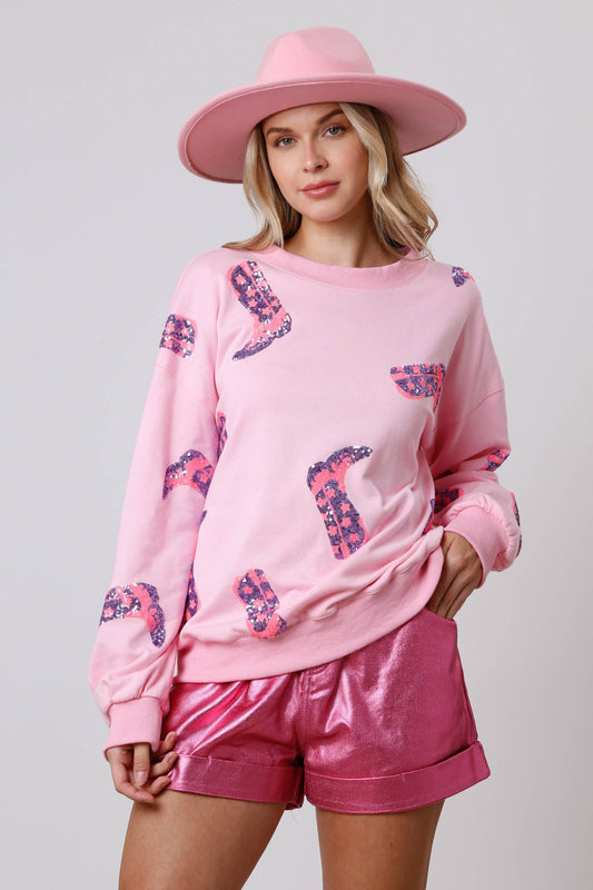 Spring Women Clothing Valentine Day Sequined Long Sleeved Sweatshirt Sweet Fresh Top Women