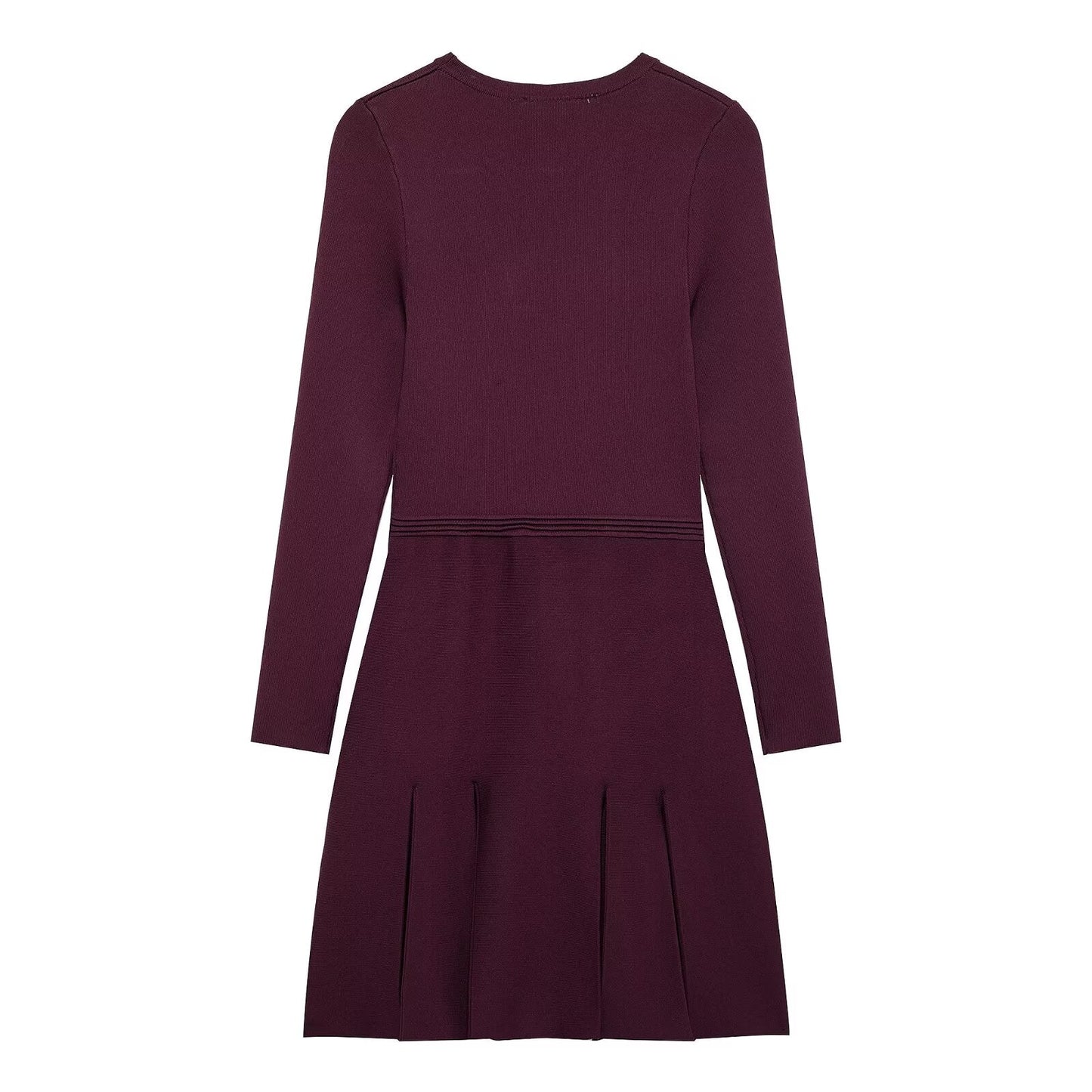 Vestido informal de manga larga con cuello redondo y costuras lisas para mujer