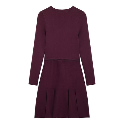 Vestido informal de manga larga con cuello redondo y costuras lisas para mujer