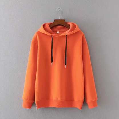 Sudadera con cremallera informal holgada de color liso para mujer de otoño
