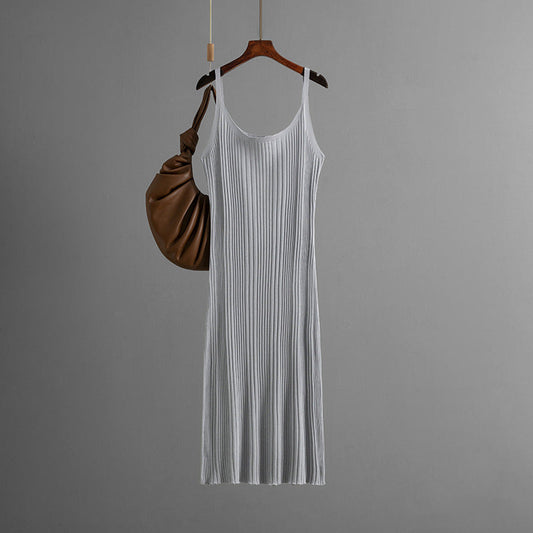 Sexy Slim Fit Slimming Waist Trimming Knitted Dress Summer Simple Solid Color Cami Dress