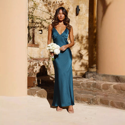 Vestido sexy de color liso con abertura y espalda descubierta para mujer, ajustado, de longitud media