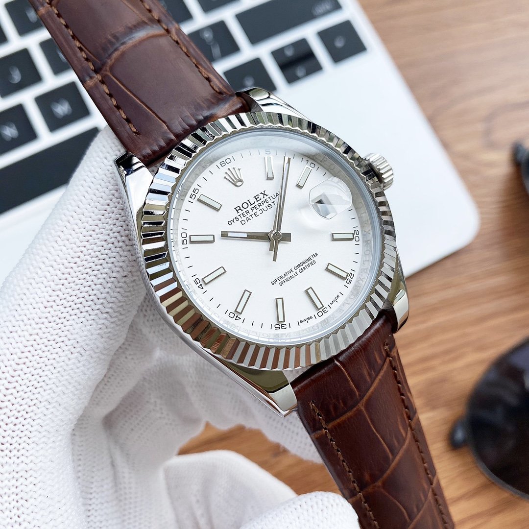DATEJUST 41 STAINLESS STEEL LEATHER STRAP