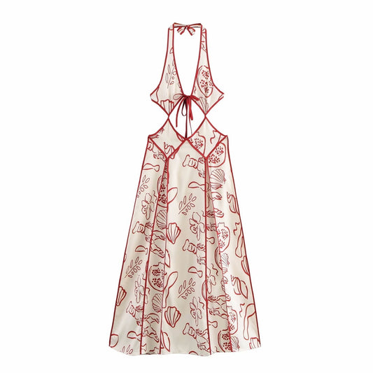 Vestido de vacaciones elegante con cuello en V, estampado y aberturas para mujer, primavera