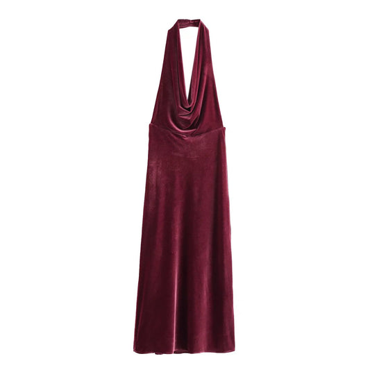 Vestido de primavera ligeramente maduro, sexy, sin espalda, ajustado, favorecedor de figura, con cuello colgante