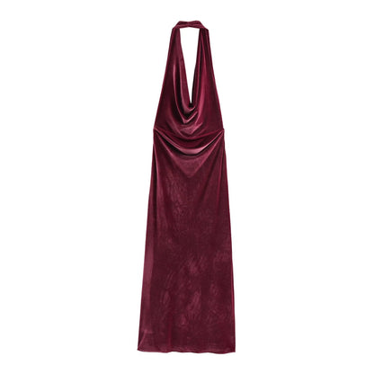 Vestido de primavera ligeramente maduro, sexy, sin espalda, ajustado, favorecedor de figura, con cuello colgante