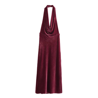 Vestido de primavera ligeramente maduro, sexy, sin espalda, ajustado, favorecedor de figura, con cuello colgante