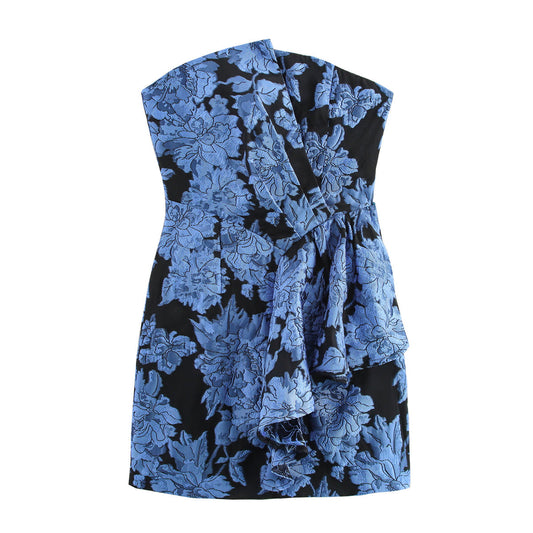 Women Clothing Jacquard Collar Design Strapless Dress