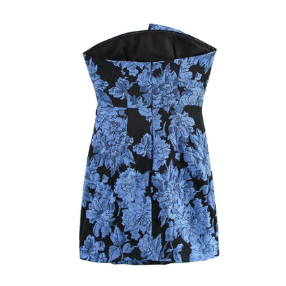 Vestido sin tirantes con cuello jacquard para mujer