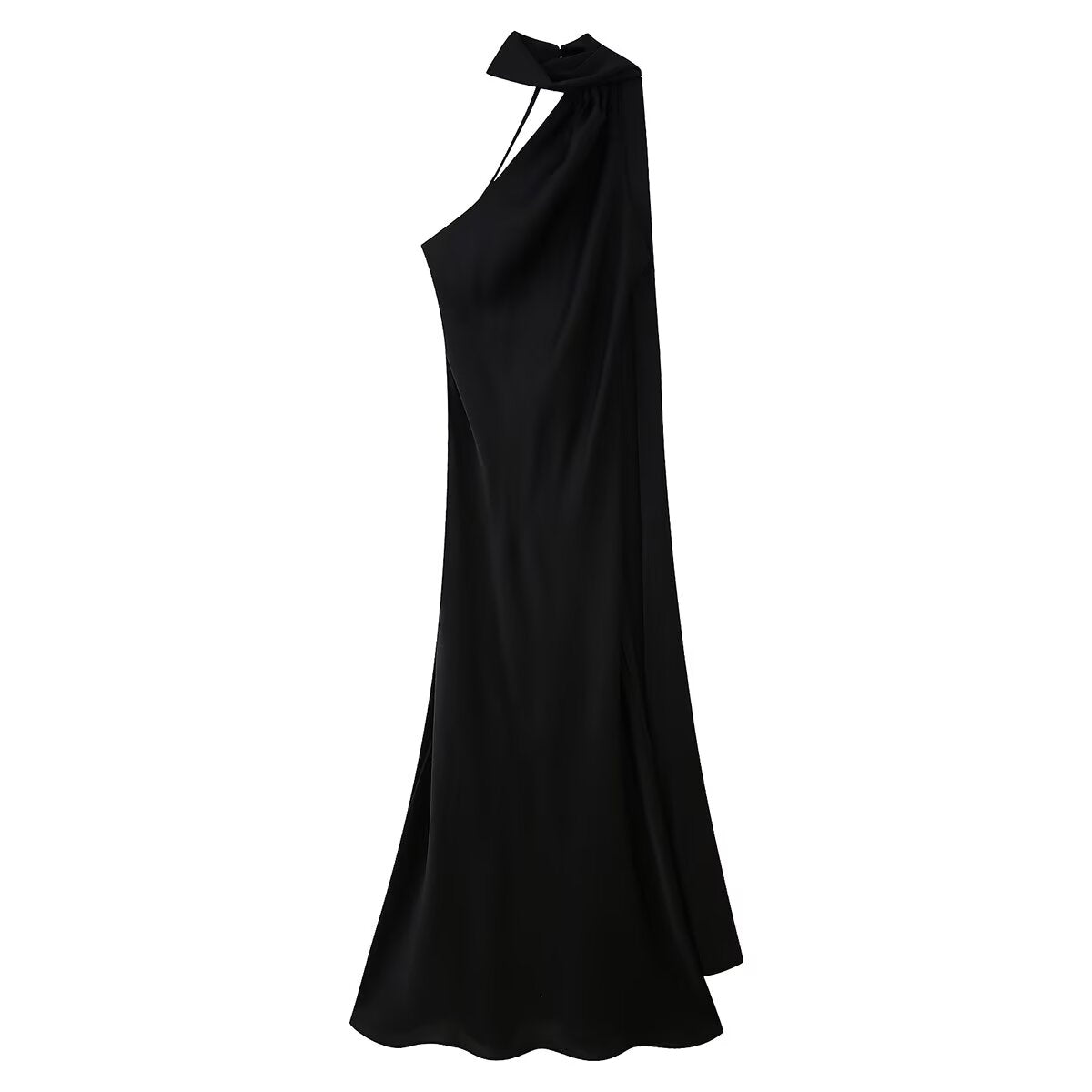 Vestido largo tipo halter con cinta y textura de satén de seda a la moda para mujer