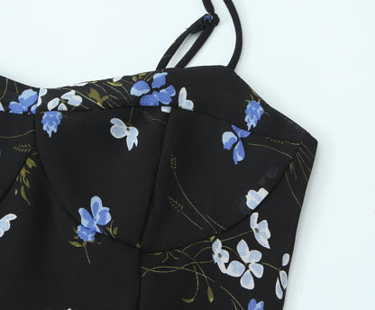 Vestido de primavera para mujer, ajustado, corto, con volantes y tirantes finos, estampado floral