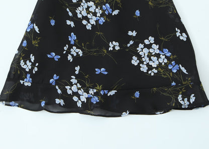 Vestido de primavera para mujer, ajustado, corto, con volantes y tirantes finos, estampado floral
