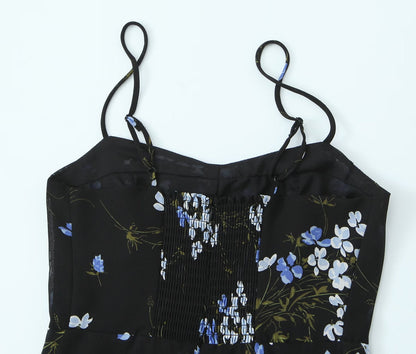 Vestido de primavera para mujer, ajustado, corto, con volantes y tirantes finos, estampado floral
