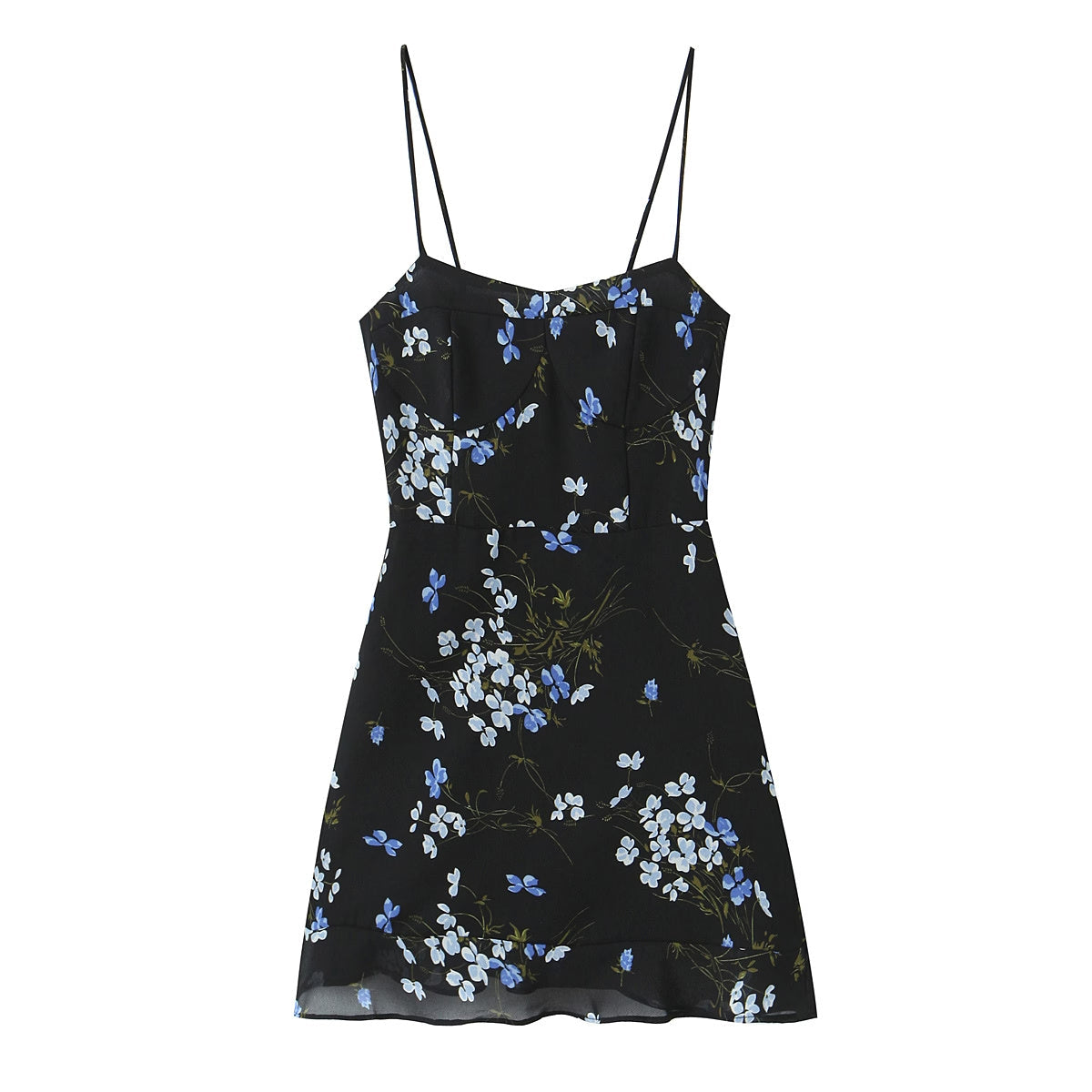Vestido de primavera para mujer, ajustado, corto, con volantes y tirantes finos, estampado floral