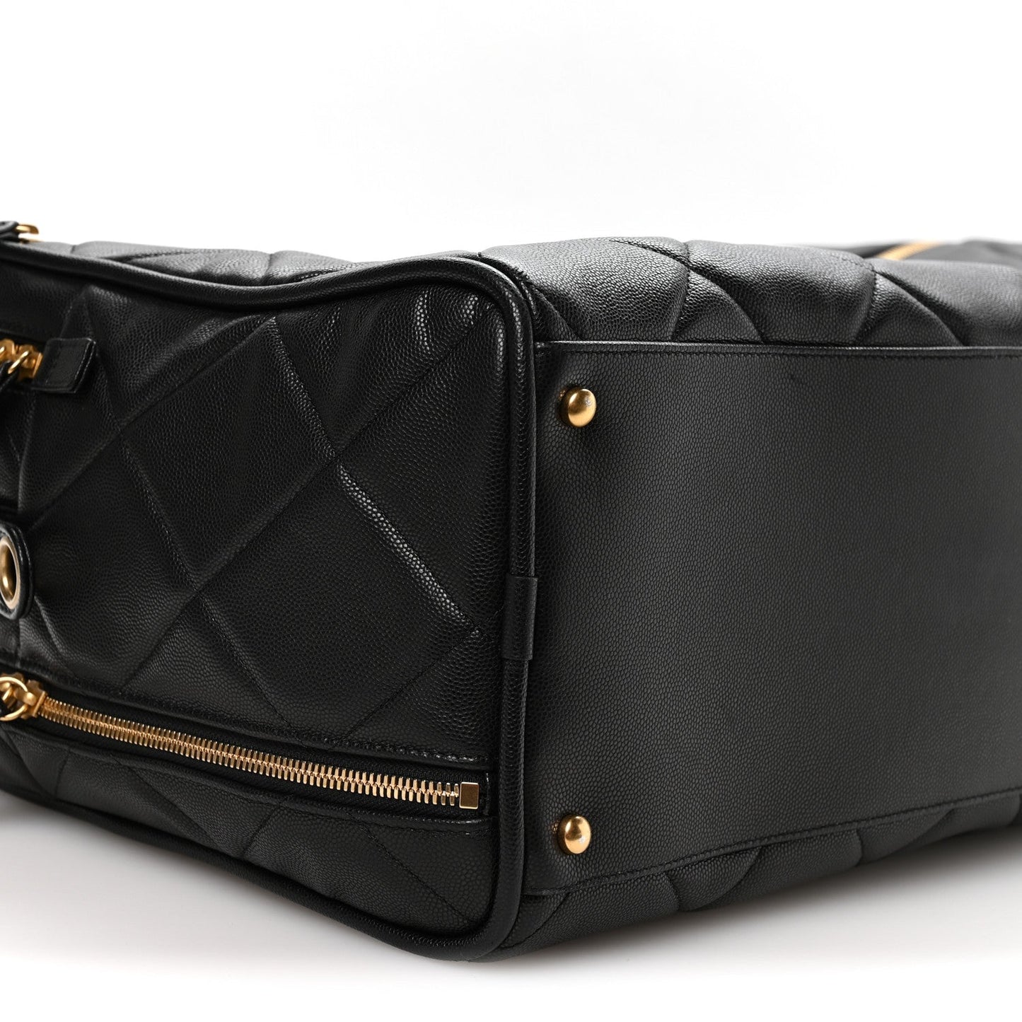 Shiny Grained Calfskin Quilted Large Travel Bowling Bag Black